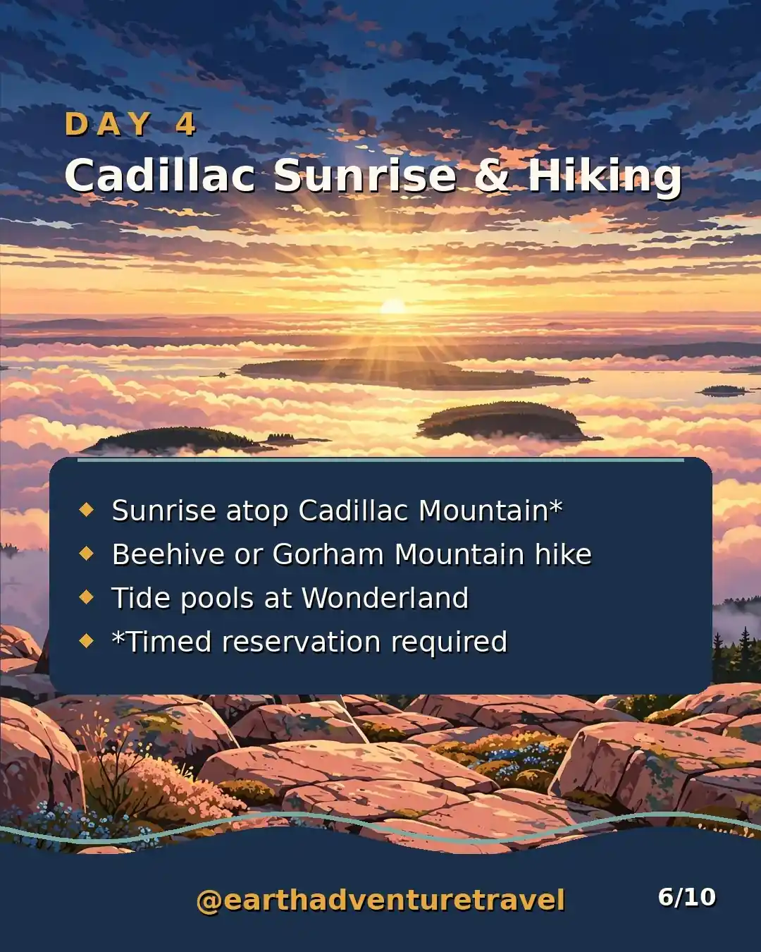 Day 4 graphic: Cadillac Mountain sunrise