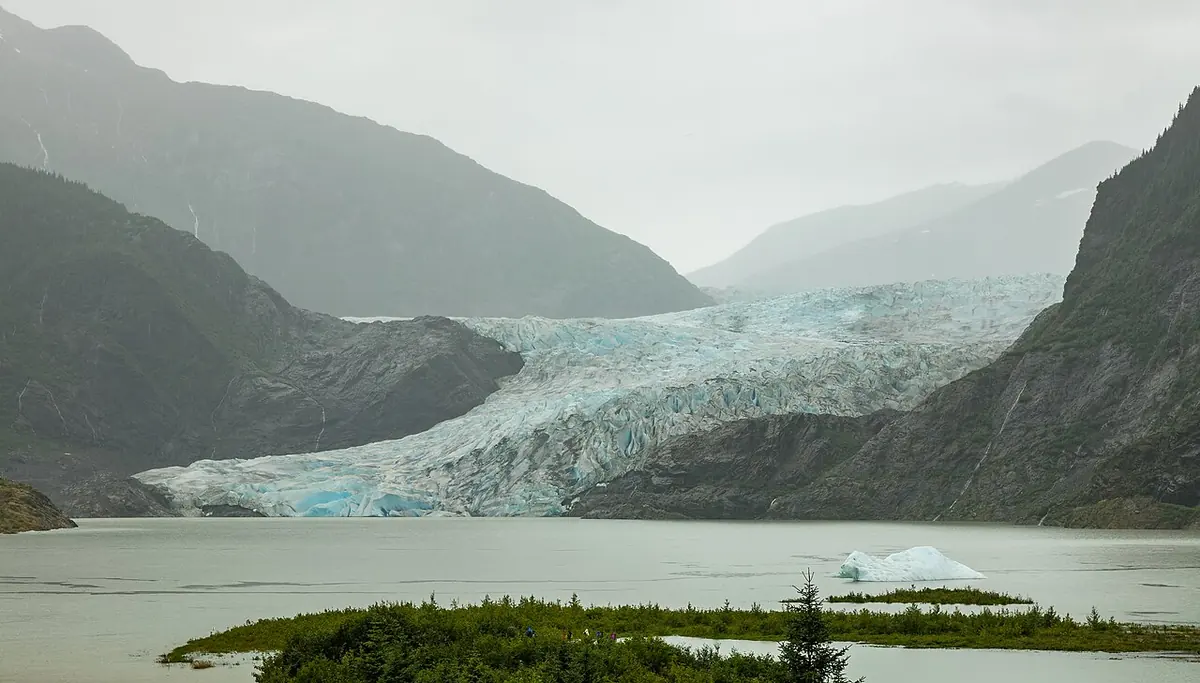 Mendenhall Glacier flowing into its lake near Juneau