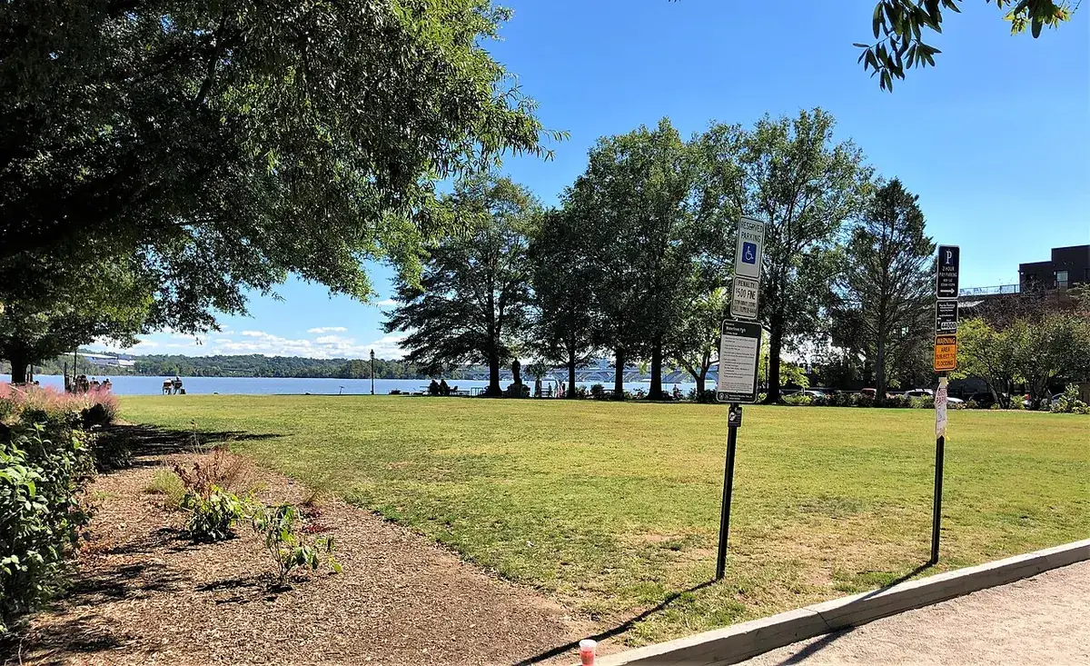 The Old Town Alexandria waterfront at Waterfront Park, with the Potomac beyond