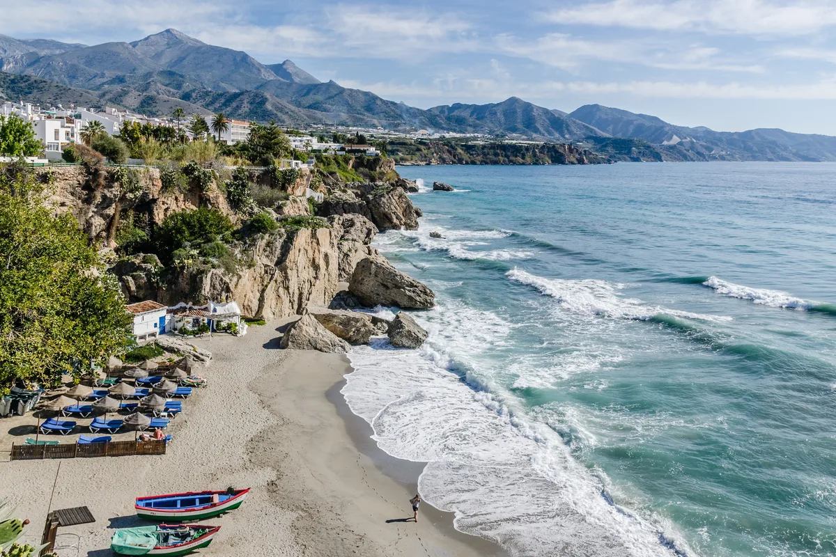 The view from the Balcón de Europa in Nerja over the coast and the sea