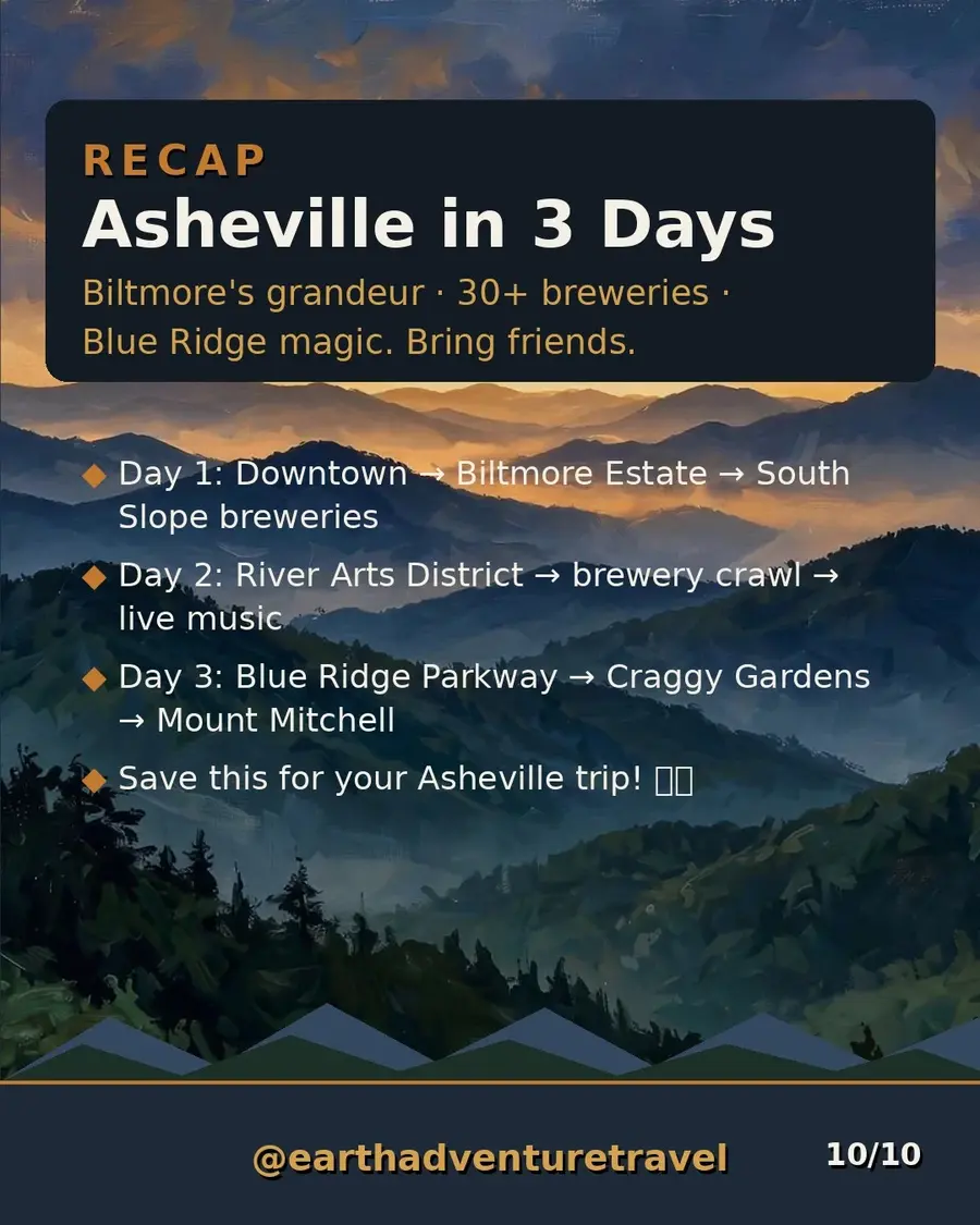 Saveable recap graphic for the three-day Asheville friends route