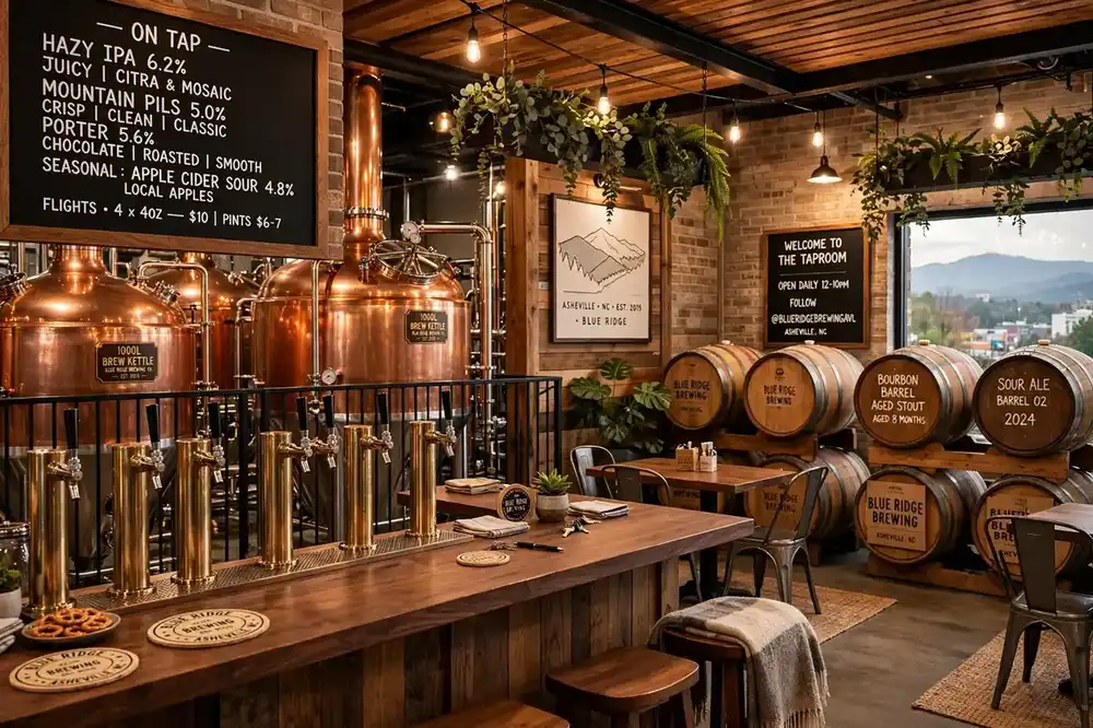 Craft brewery taproom in Asheville