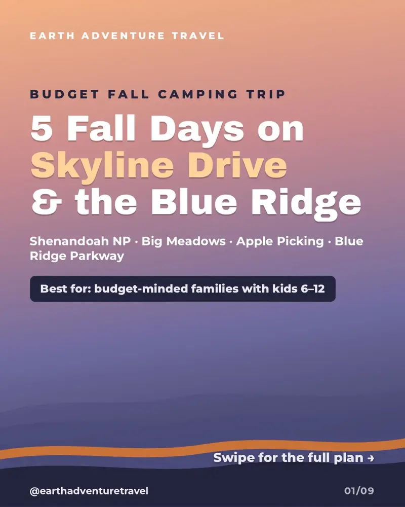 Illustrated Blue Ridge family camping trip beneath autumn trees