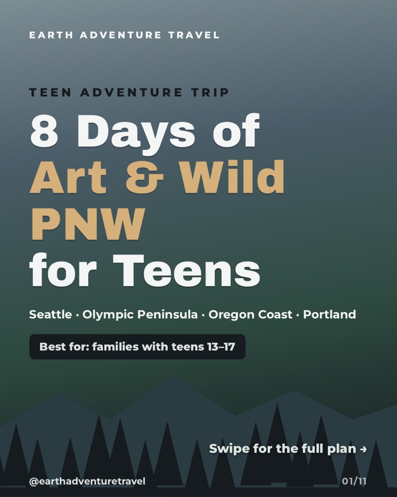 Illustrated cover for an eight-day Pacific Northwest art and wilderness trip with teens