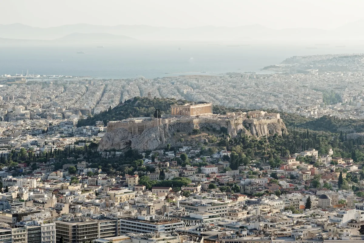 The Acropolis rising from the spread of Athens, seen from the top of Lycabettus