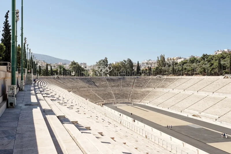 The white marble tiers and track of the Panathenaic Stadium