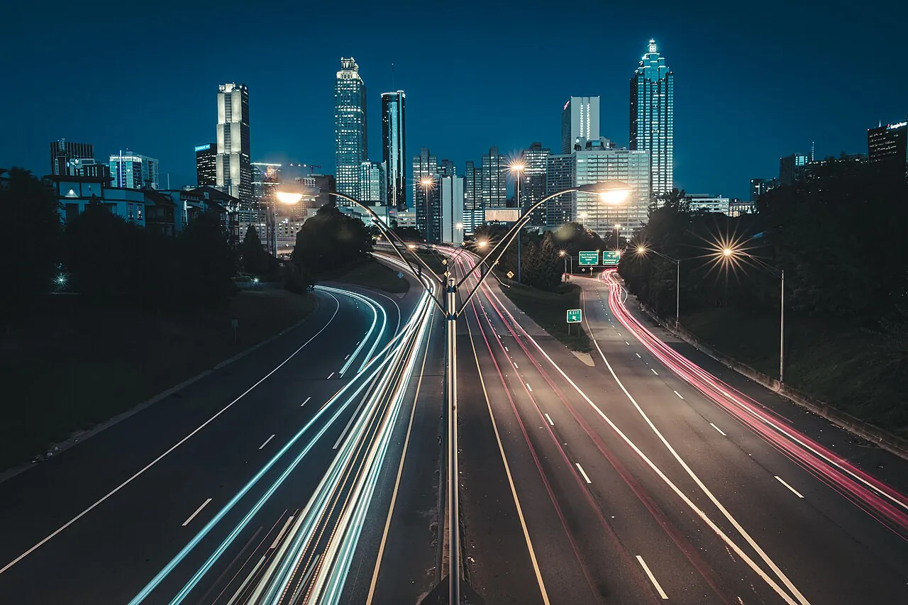 Downtown Atlanta skyline glowing at night