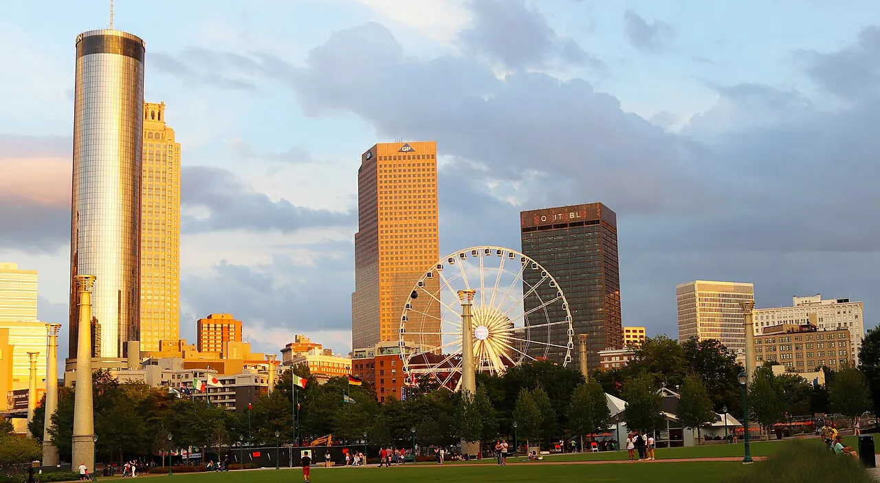Centennial Olympic Park with the SkyView ferris wheel