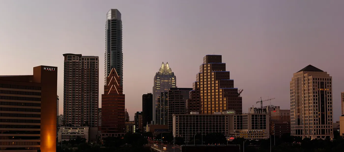 The Austin skyline glowing at dusk