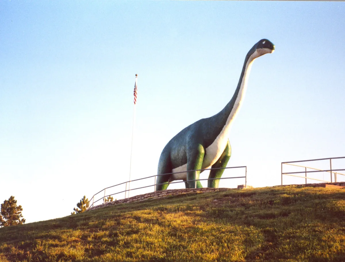 A concrete brontosaurus at Dinosaur Park, Rapid City