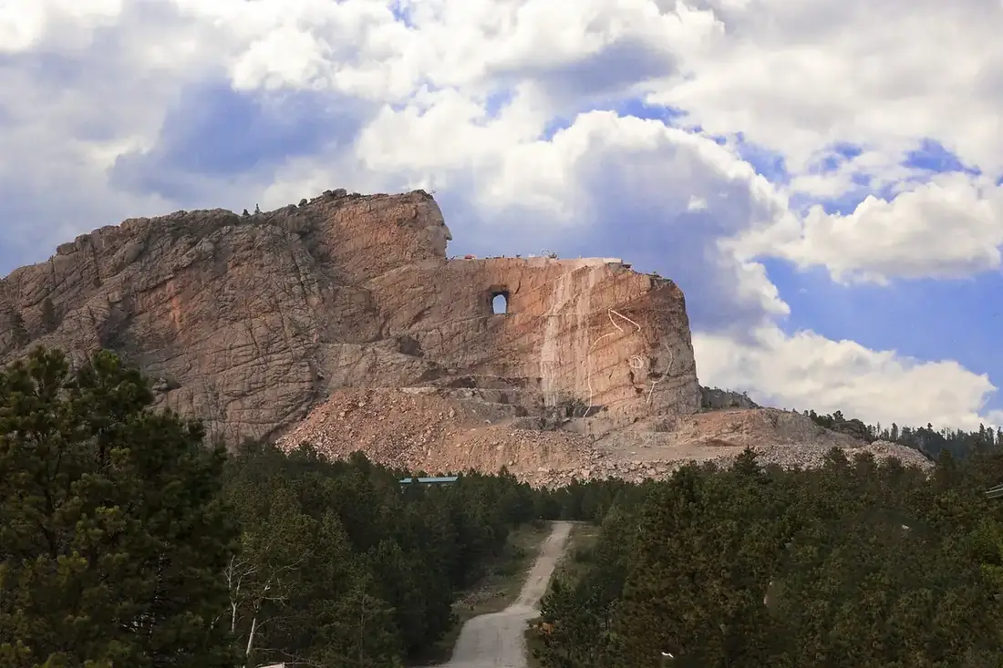 The Crazy Horse Memorial mountain carving