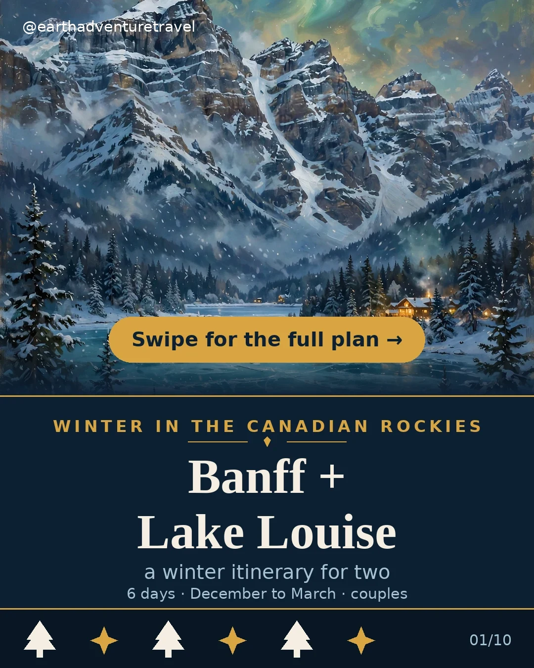 Banff winter cover: snow-covered peaks and frozen lake