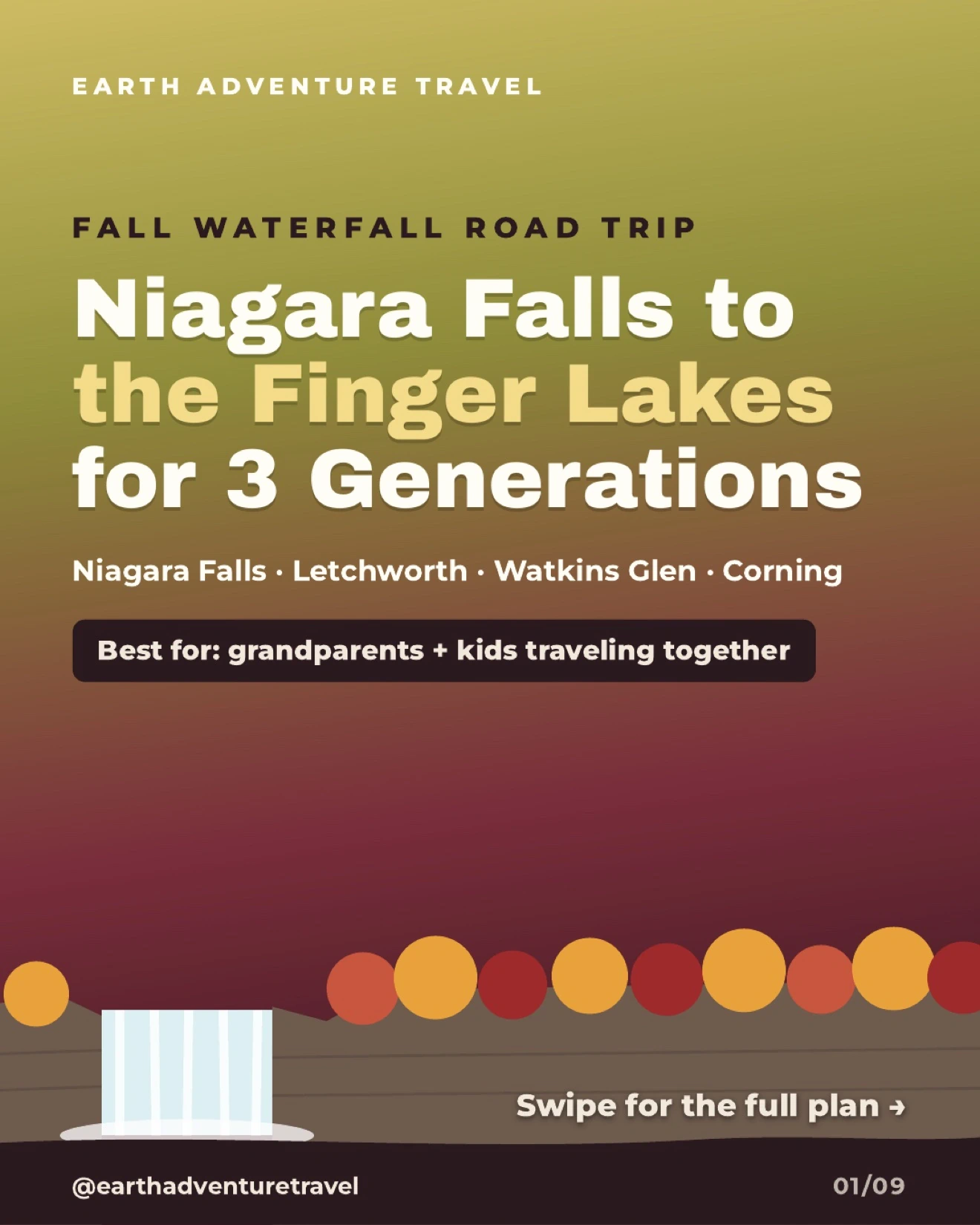 Illustrated family viewing Niagara Falls on a multigenerational New York trip