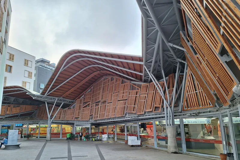 The wavy coloured-tile roof of the Santa Caterina market