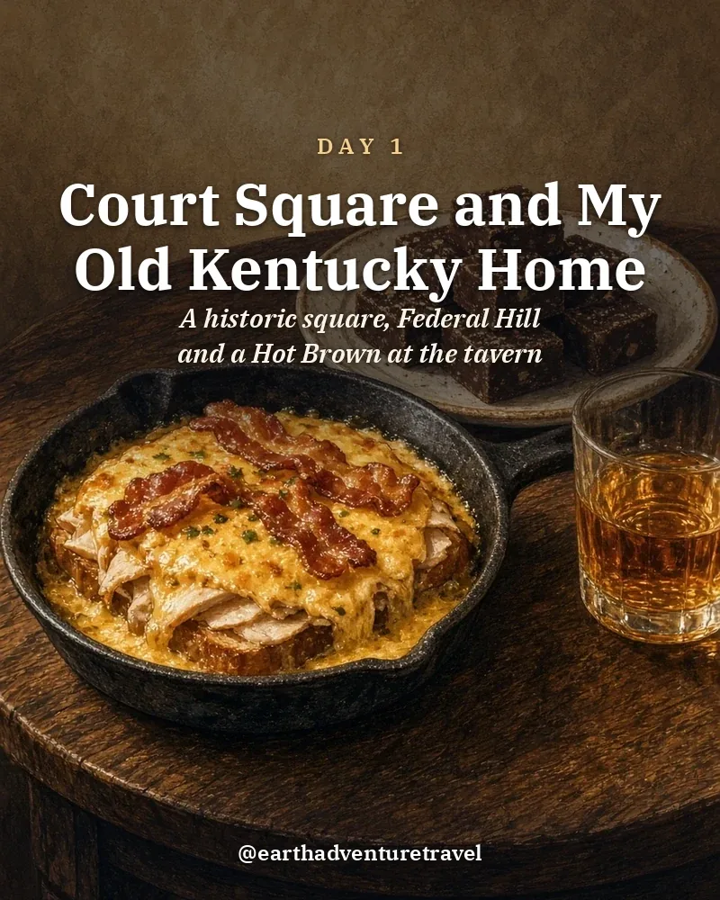 Illustrated day card: A historic square, Federal Hill and a Hot Brown at the tavern