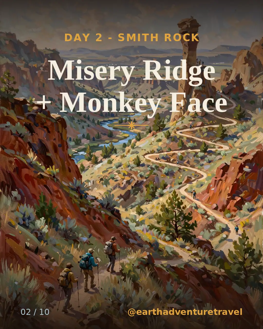 Day 2 graphic: hiking Misery Ridge at Smith Rock State Park