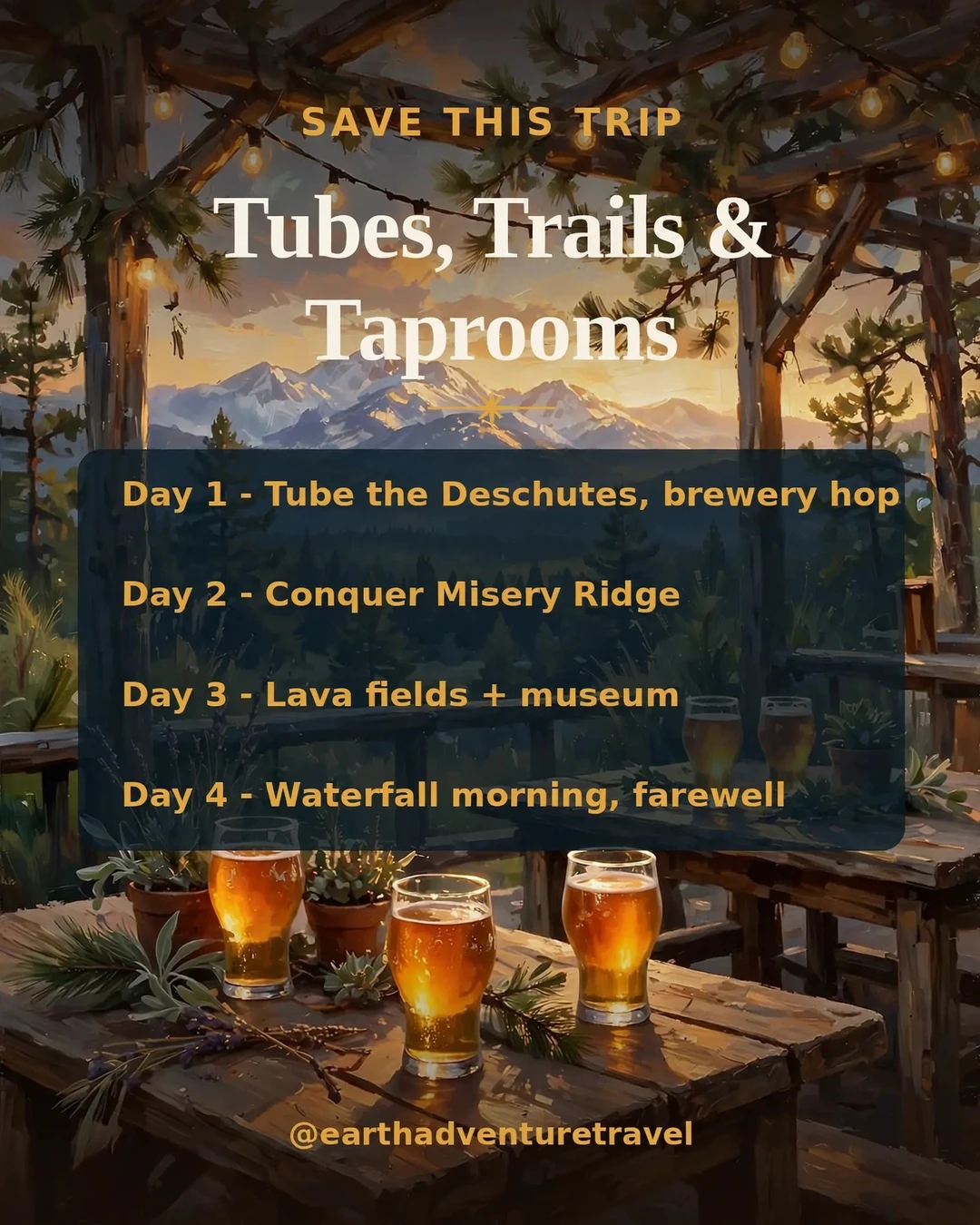 Saveable recap graphic for the four-day Bend friends route