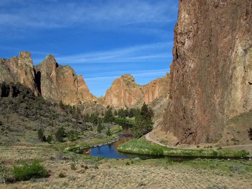 Smith Rock's spires towering over the Crooked River