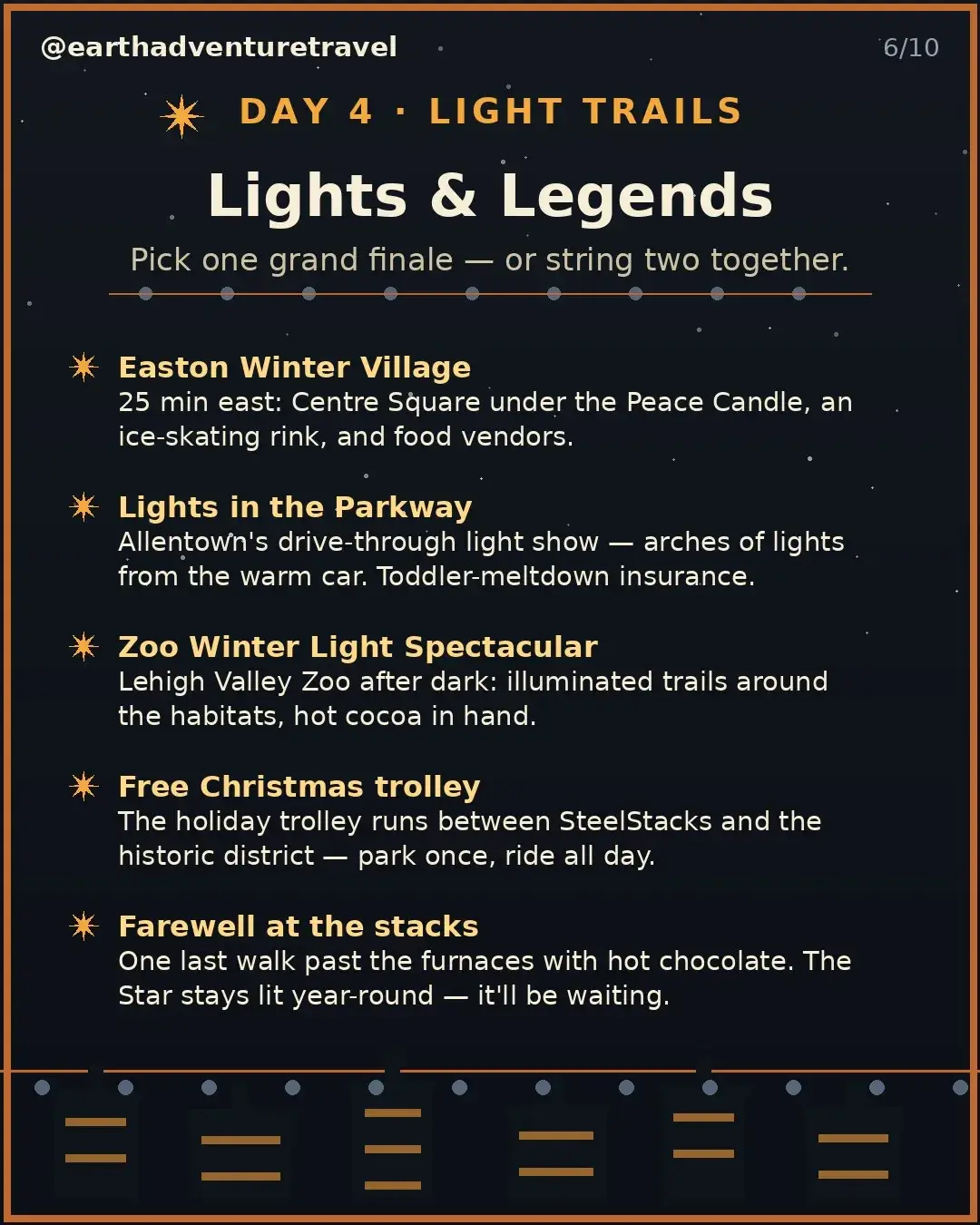 Day 4 graphic: light trails across the Lehigh Valley