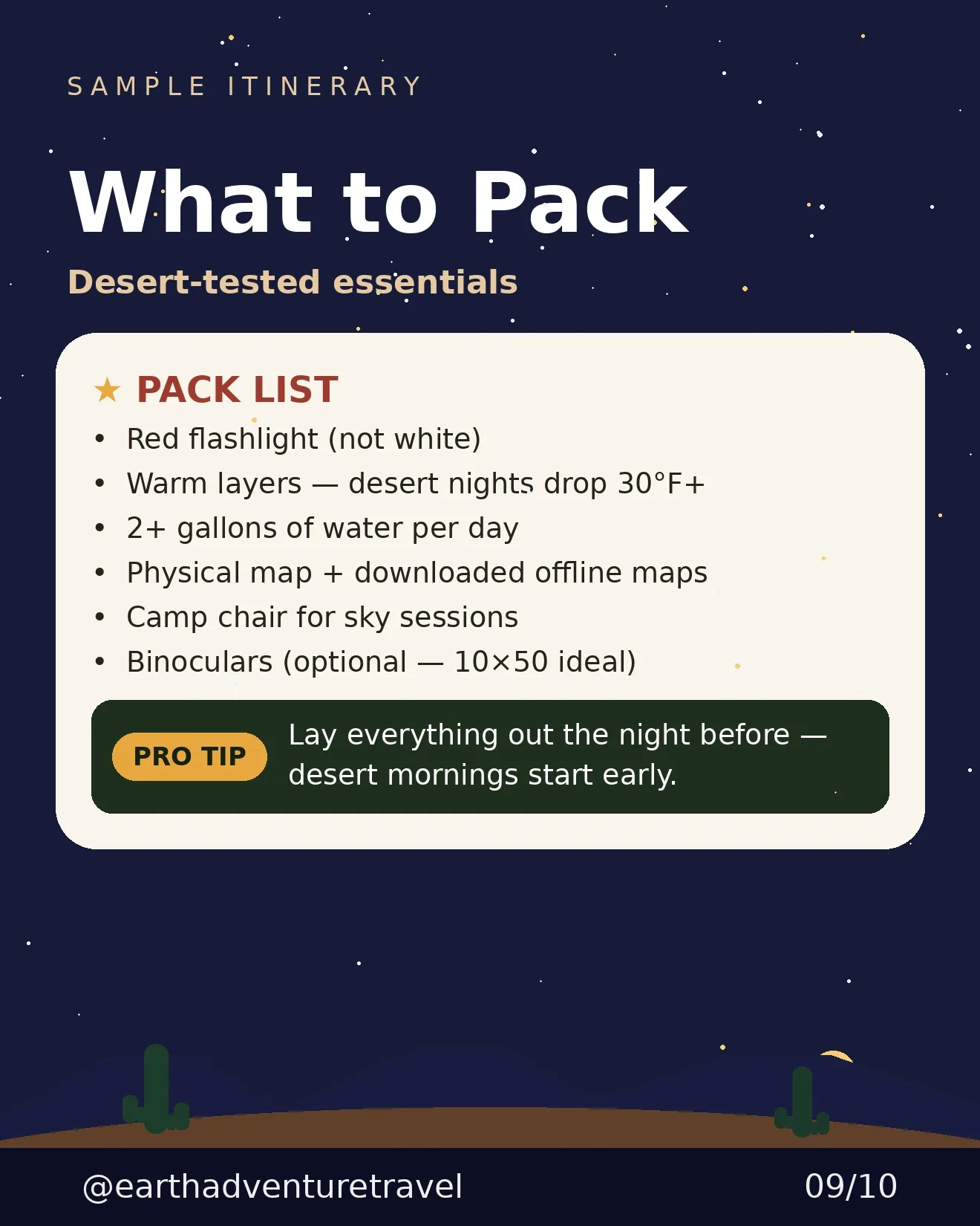 Packing and planning checklist for the Big Bend dark sky solo itinerary