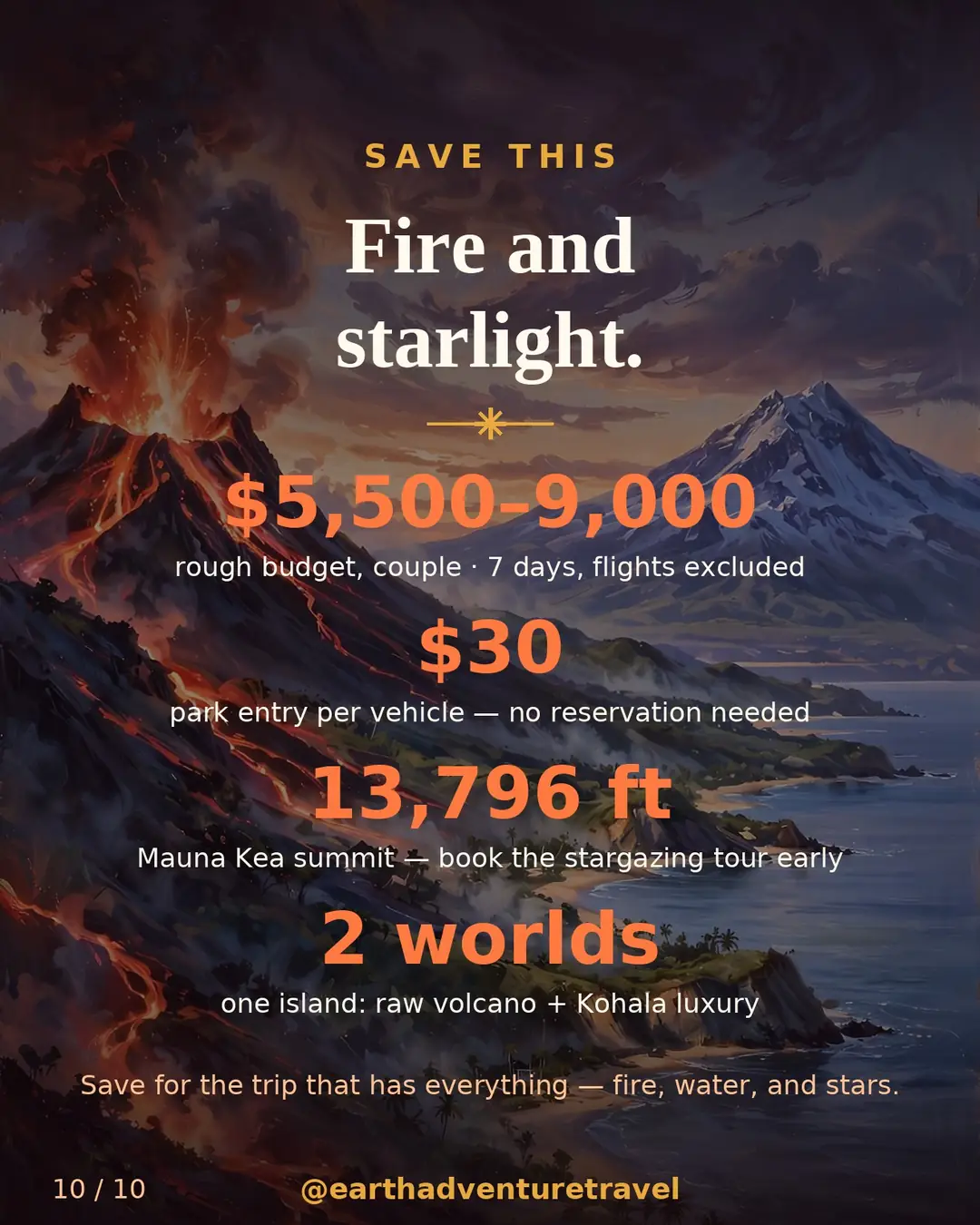 Saveable recap graphic for the seven-day Big Island couples route