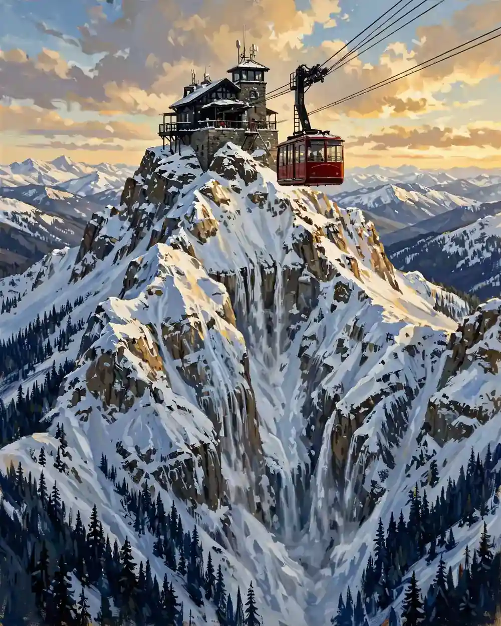 Day 3 graphic: the Lone Peak Tram approaching the 11,166-foot summit