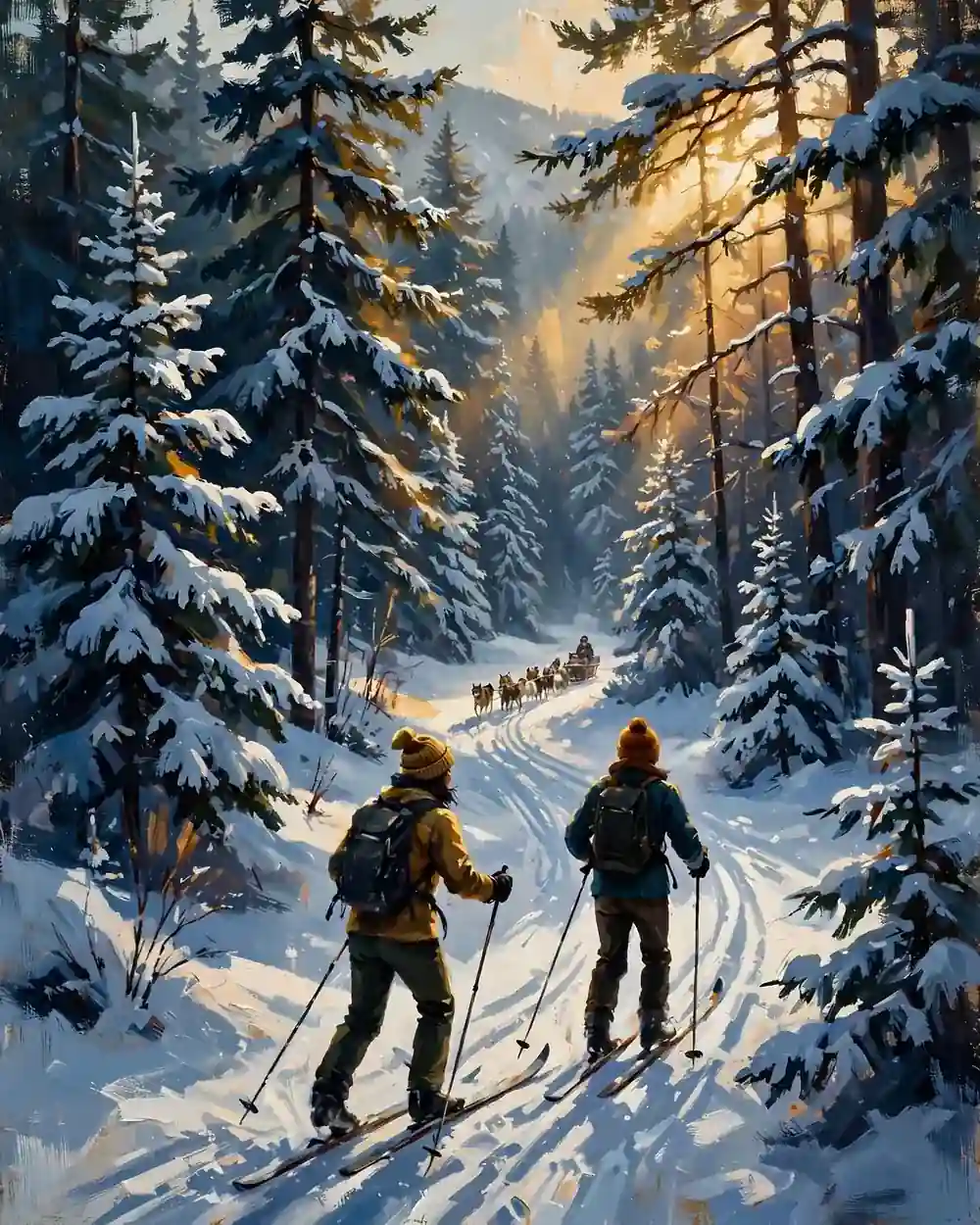 Day 4 graphic: cross-country skiing through a quiet Montana spruce forest