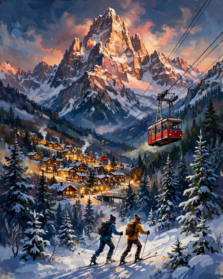 Saveable recap graphic for the five-day Big Sky couples ski route
