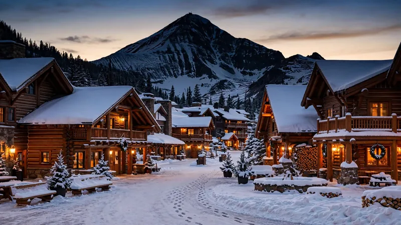 Big Sky Mountain Village at dusk with Lone Peak behind