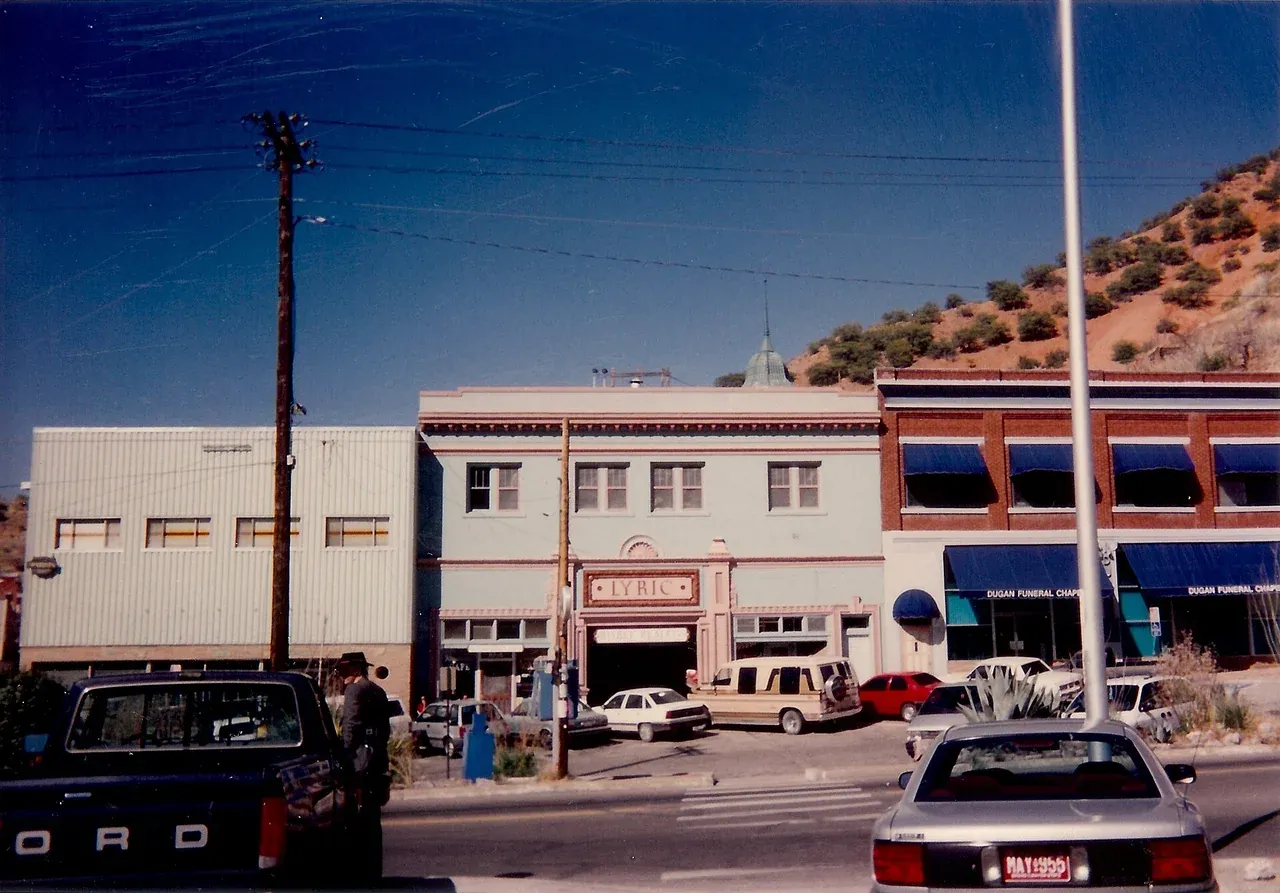 The old Lyric Theater and storefronts in Bisbee, Arizona