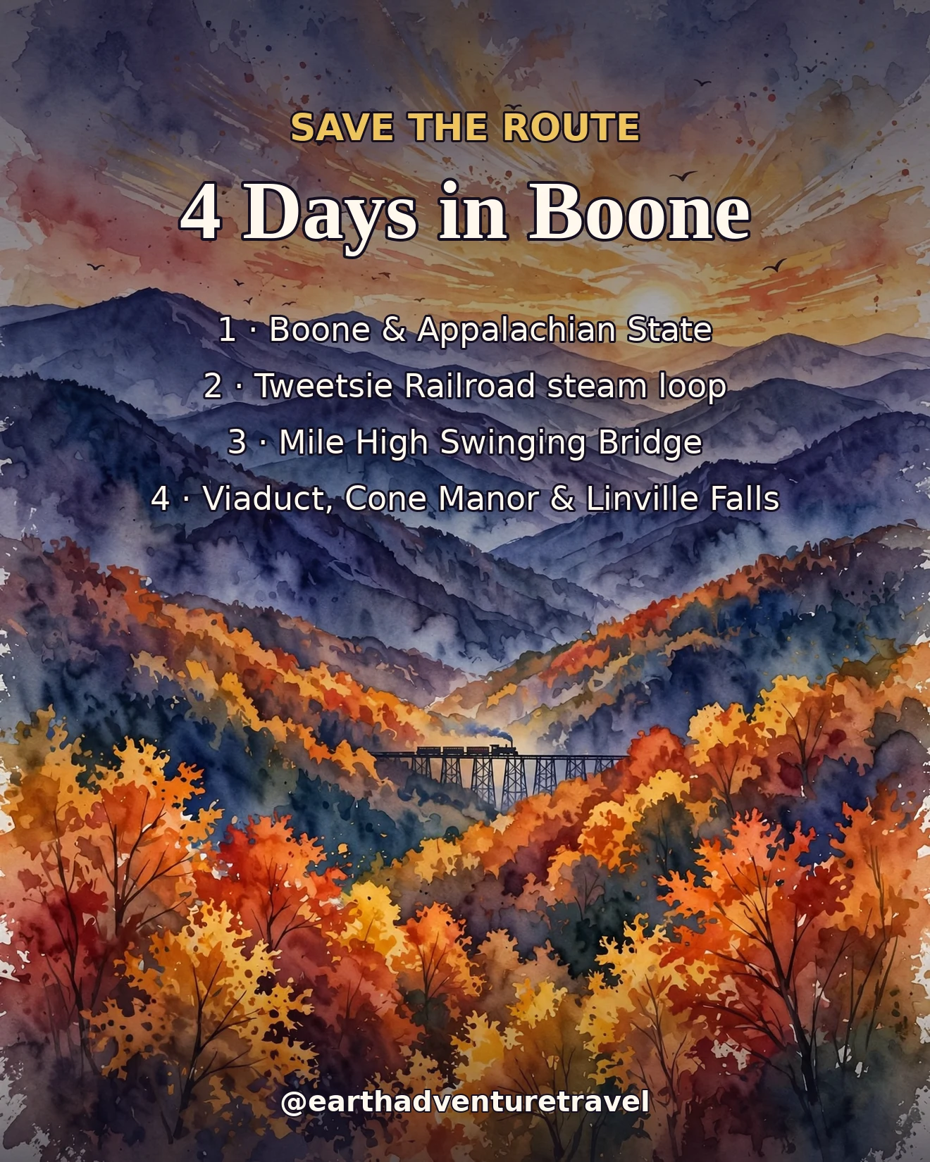 Saveable recap graphic for the four-day Boone family route