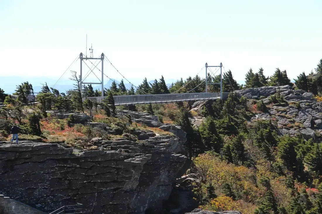 The Mile High Swinging Bridge spanning the chasm on Grandfather Mountain