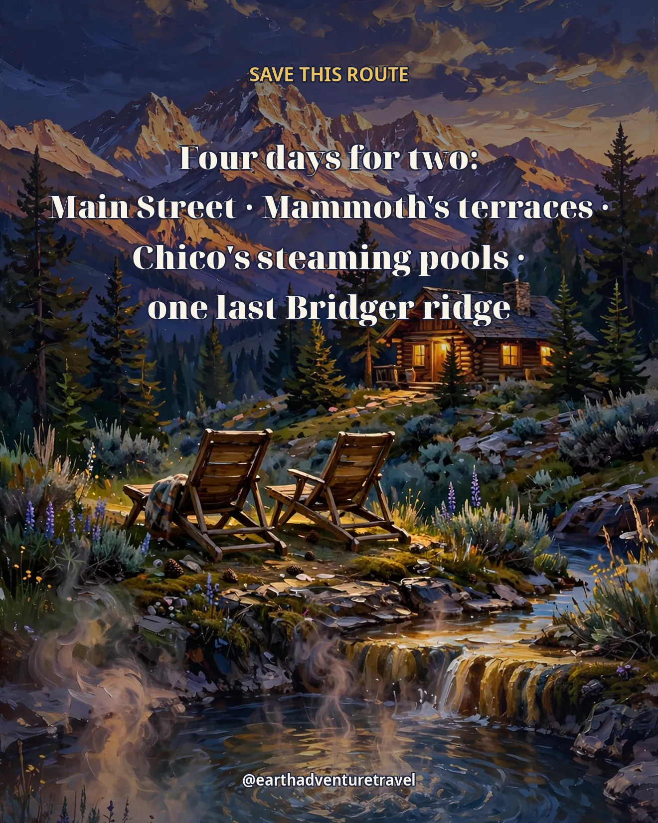 Saveable recap graphic for the four-day Bozeman couples route