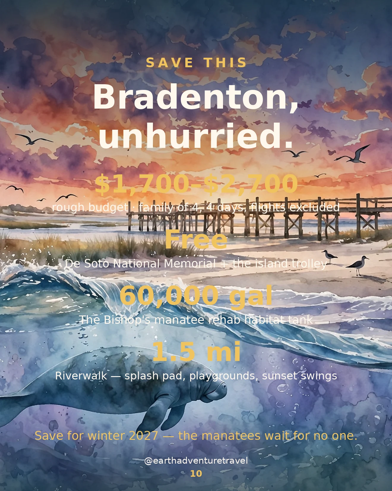 Saveable recap graphic for the four-day Bradenton family route