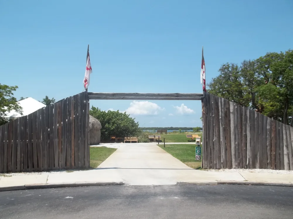 The wooden palisade gate at De Soto National Memorial