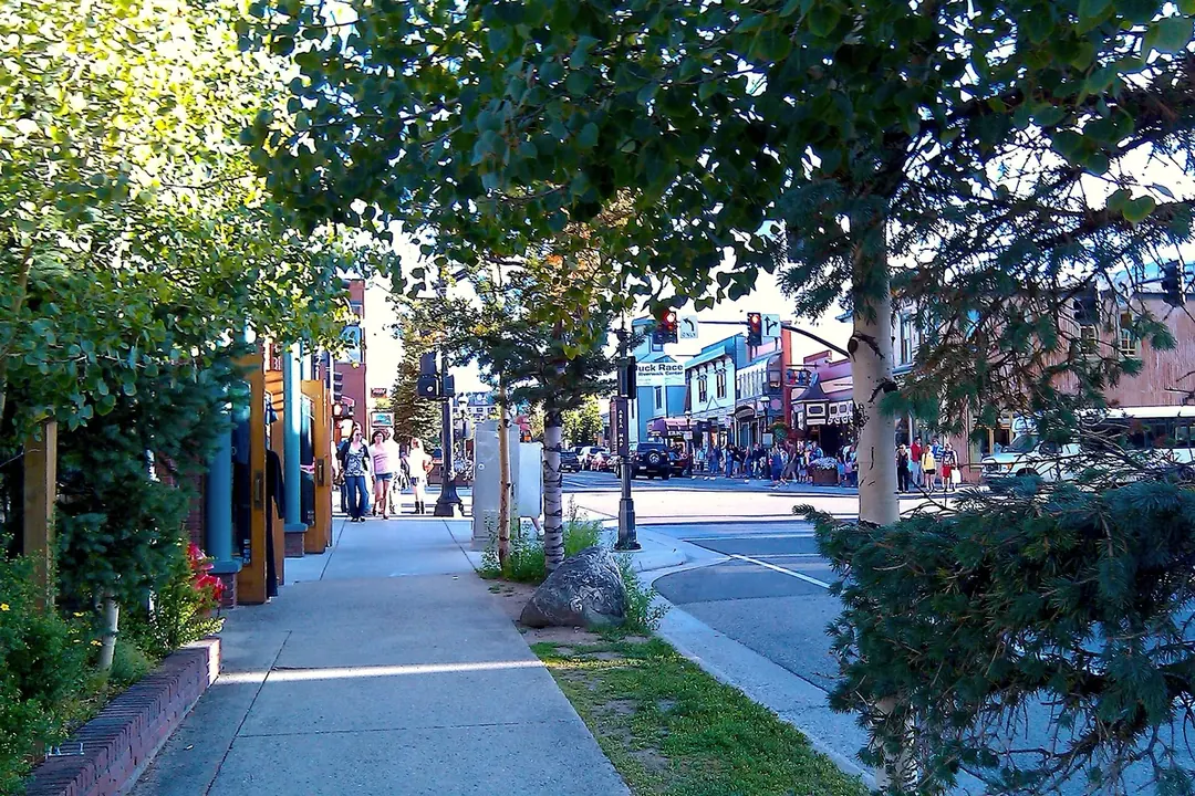 Main Street in Breckenridge, lined with old wooden storefronts