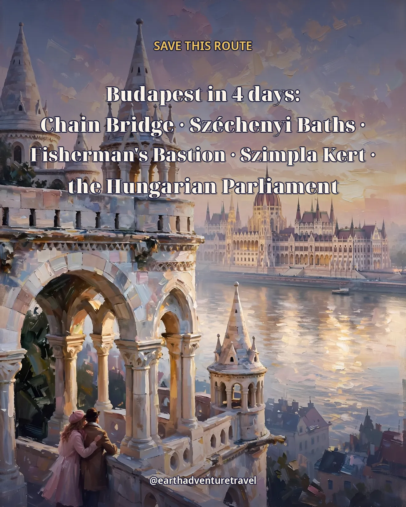 Saveable recap graphic for the four-day Budapest couples route