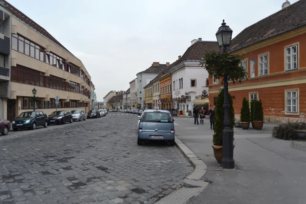 A cobblestone street in Budapest's Castle District