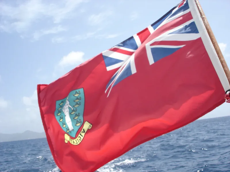 The red ensign of the British Virgin Islands flying from a boat
