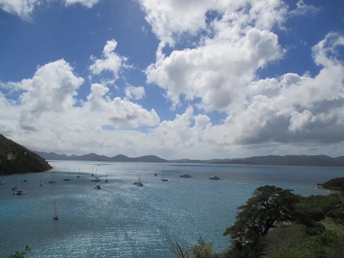 Boats in Great Harbour, Jost Van Dyke, seen from the shore