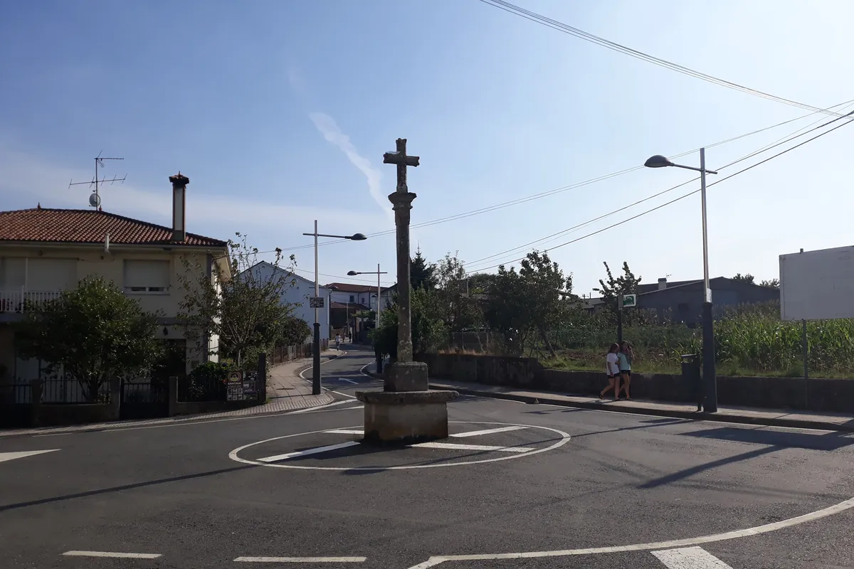 A stone wayside cross at O Pedrouzo on the Camino