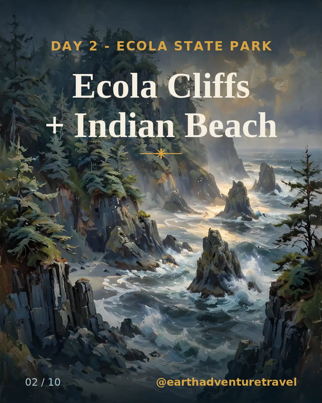 Day 2 graphic: Ecola State Park sea cliffs and Indian Beach