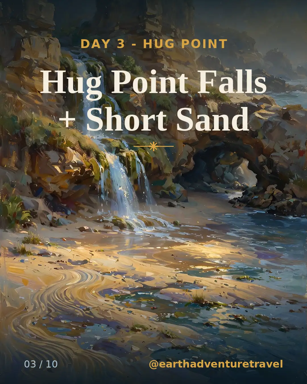 Day 3 graphic: Hug Point waterfall and sea caves on the Oregon coast