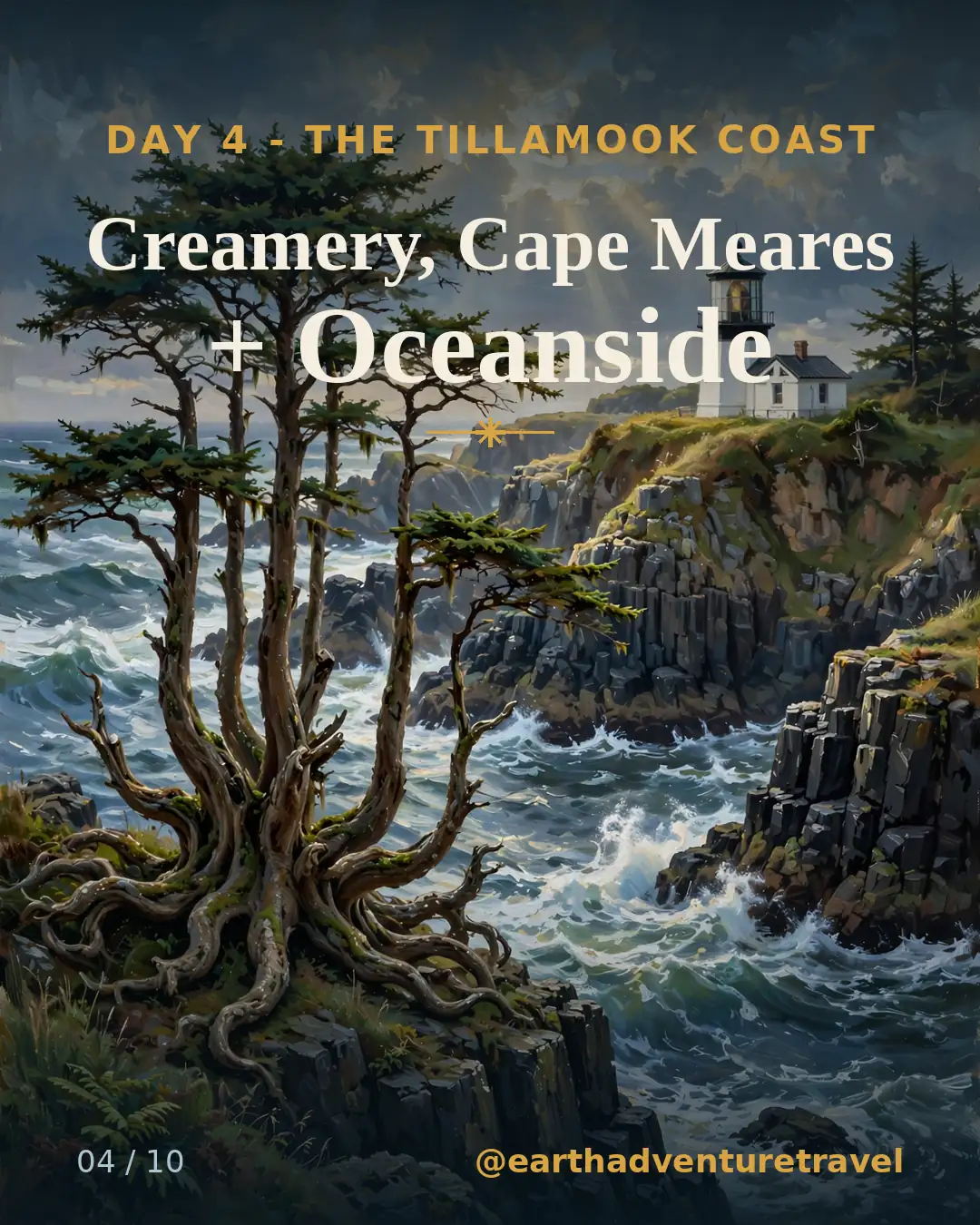 Day 4 graphic: Cape Meares Lighthouse on the Tillamook coast