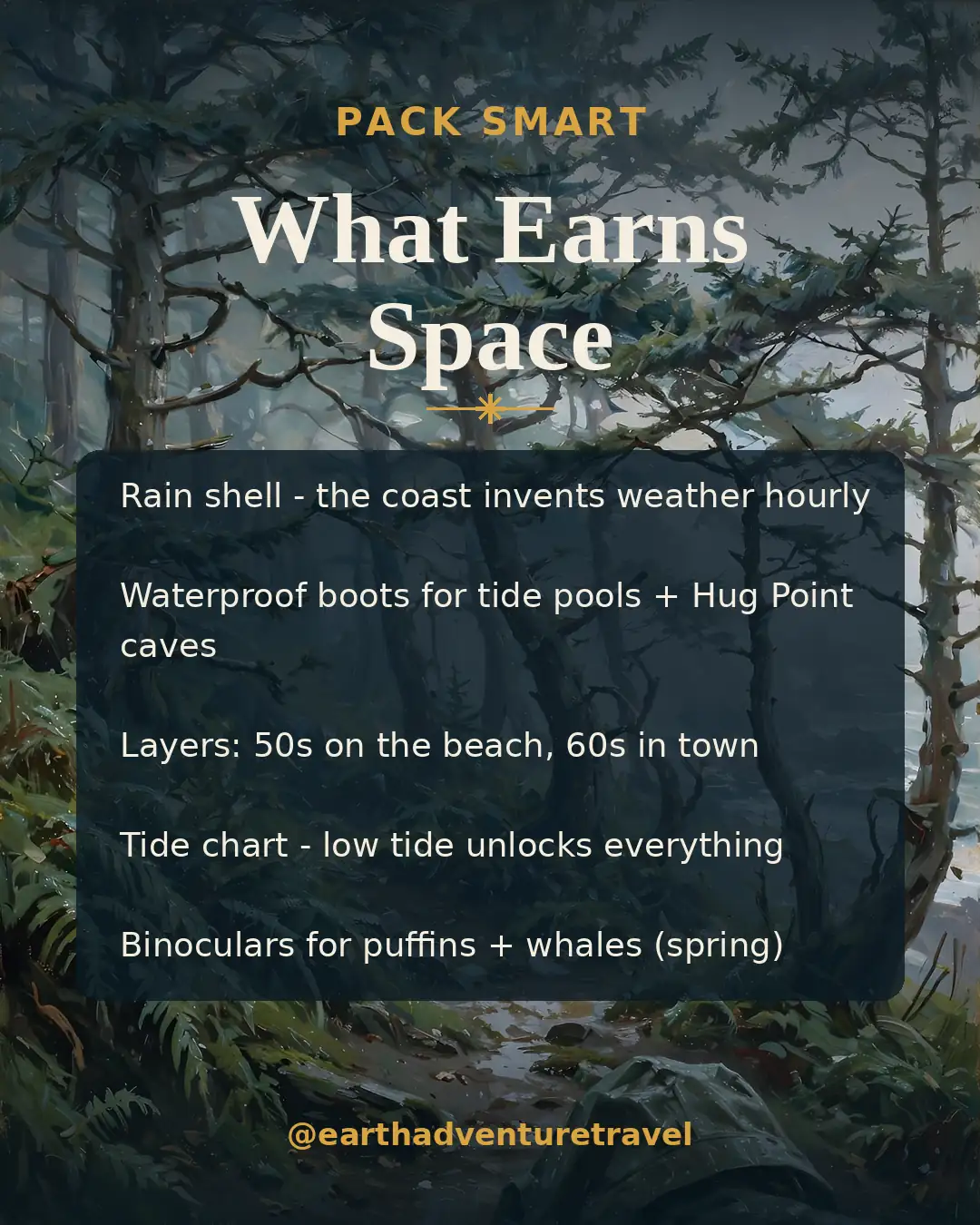 Packing graphic for the Cannon Beach couples trip