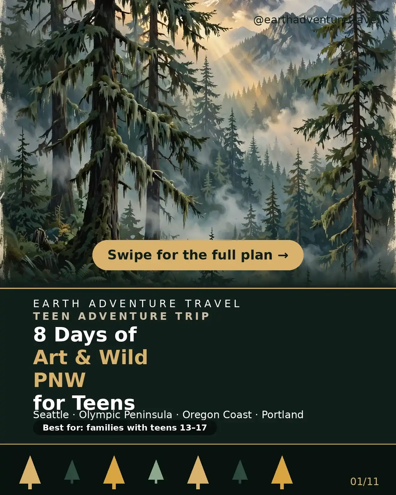 Illustrated Pacific Northwest coast and rainforest journey with teenage travelers