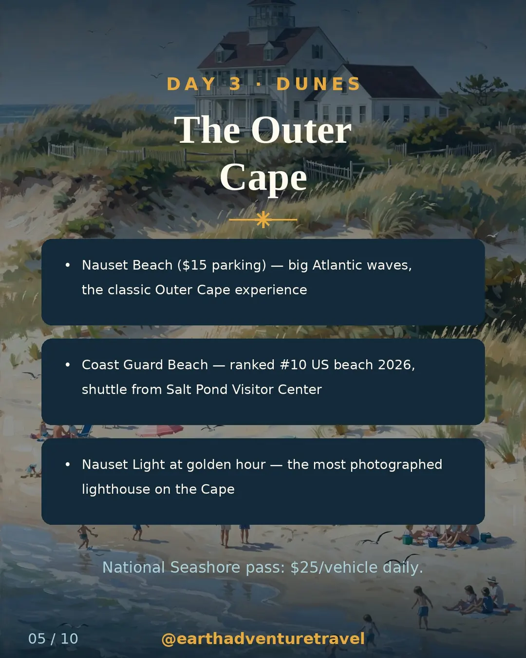 Day 3 itinerary slide: Nauset Beach and Coast Guard Beach