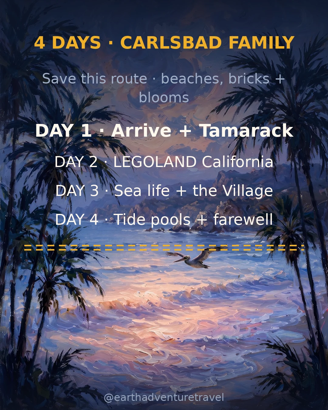 Saveable recap graphic for the four-day Carlsbad family route
