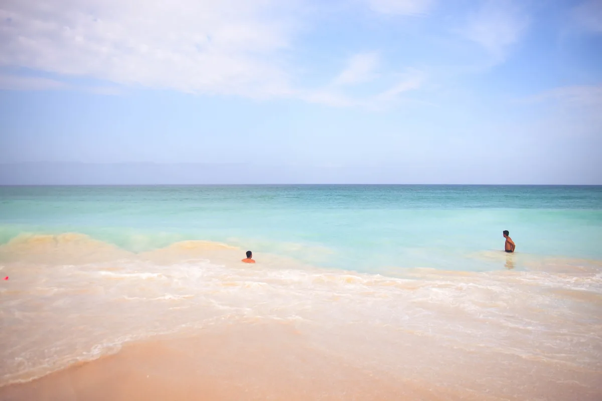 Turquoise water and white sand at Playa Blanca on Barú