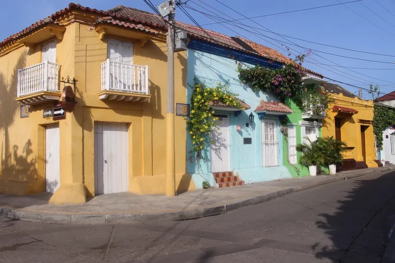 A street of brightly colored houses in Cartagena